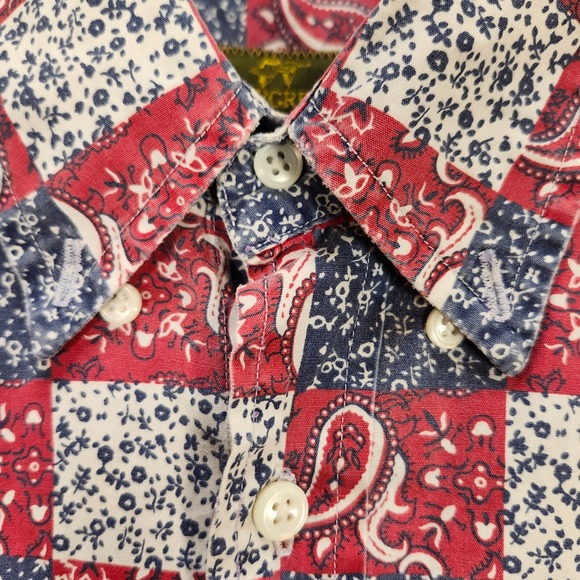 VTG Evergreen Shirtmakers Shirt Men L Red White‎ Blue Hipster Patriotic Paisley - Picture 7 of 12